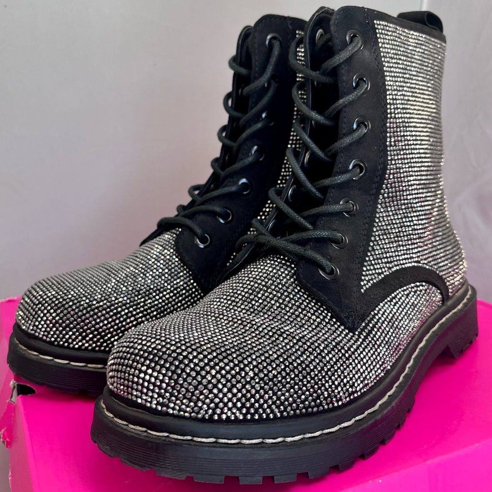 IOB Betsey Johnson for Torrid Rhinestone Lace-Up Combat Boots-Sz 8